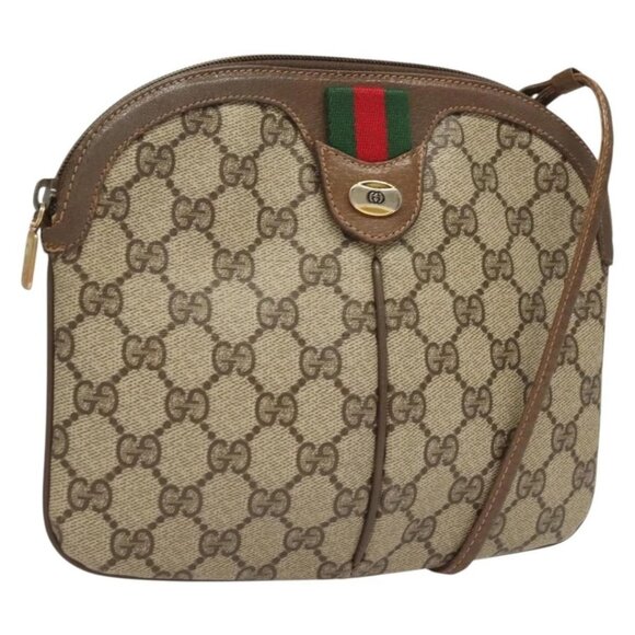 GUCCI GG Supreme Web Sherry Line Bag PVC Beige Gold 904 02 047 Auth BA3784 - Picture 1 of 16